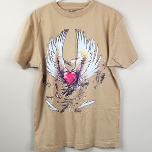 True Urban Mens Winged Heart Short Sleeve Front Side Graphic Tee Medium